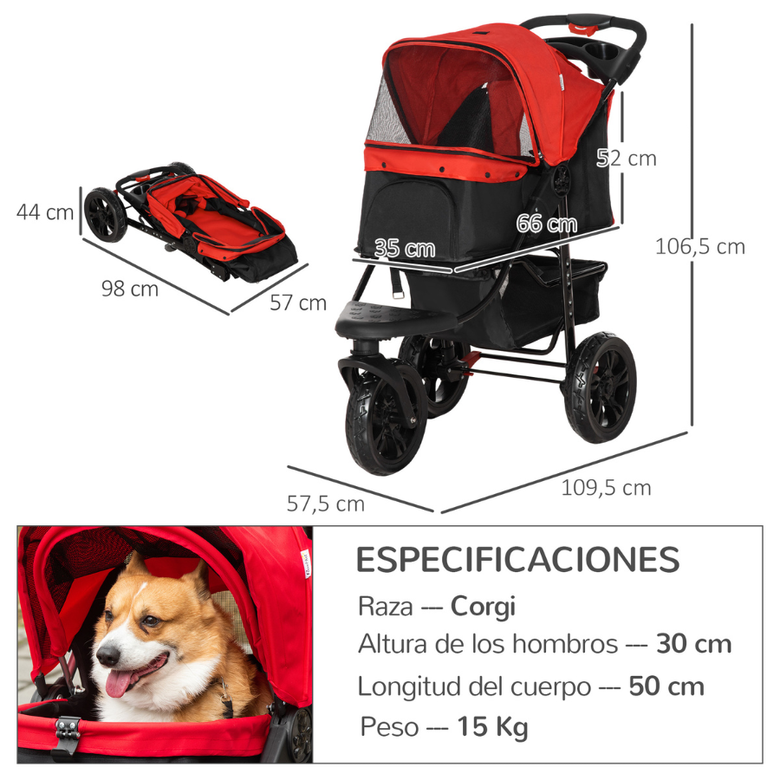 PawHut Cochecito de paseo plegable para mascotas color Rojo, , large image number null